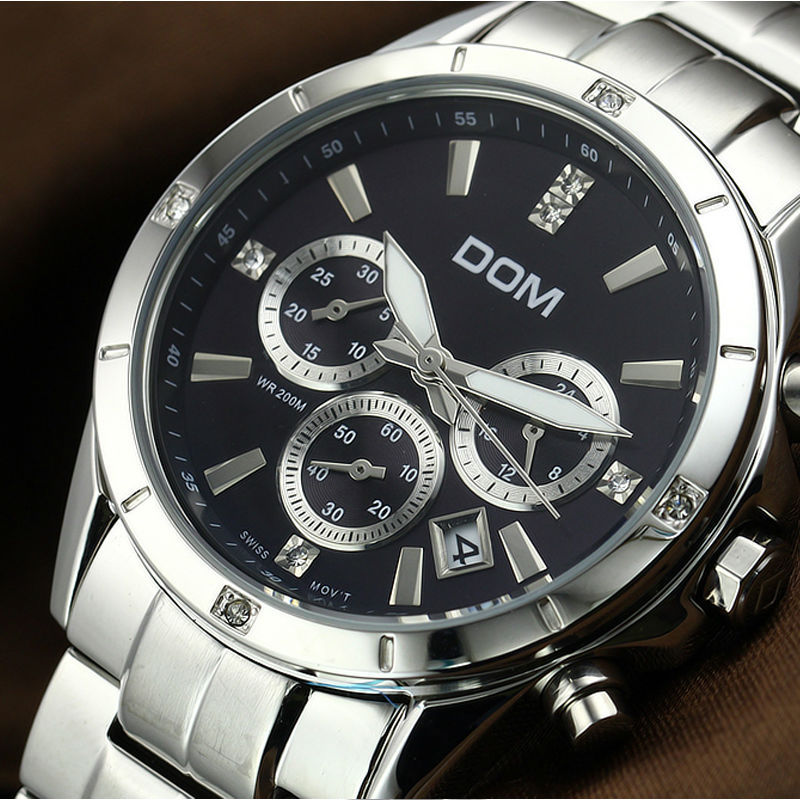 DOM men authentic business waterproof luminous steel belt multi function watch