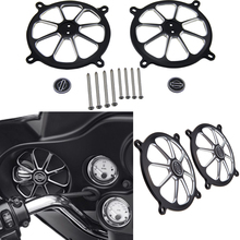 Black CNC Audio Fairing Mount Speaker Grill Cover For Harley Touring Glide Trike