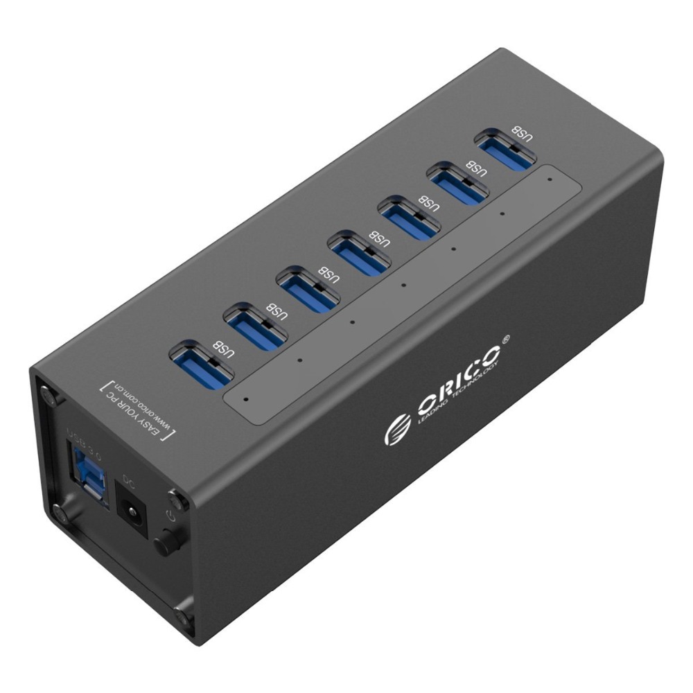 ORICO 7 Ports USB3.0 HUB Aluminum alloy housing, Positioned in High-end market; with 12V2.5A Power Adaptor;