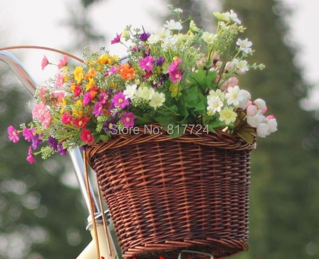 Brown Bicycle Front Basket Willow Wicker Uncovered Vintage Style For