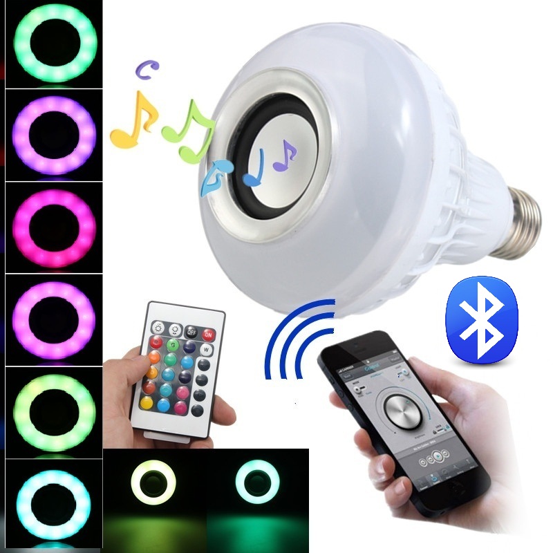 Wireless E27 Bluetooth Remote Control Mini Smart LED Audio Speaker RGB Color Light White Bulb Music Lamp