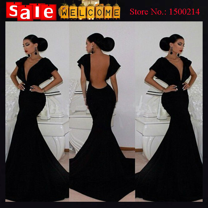 Brief Deep V Hollow Black Floor Length Mermaid Prom Gowns Party Long Formal Sexy Hollow Open Back  Halter Dress 12pcs Wholesale