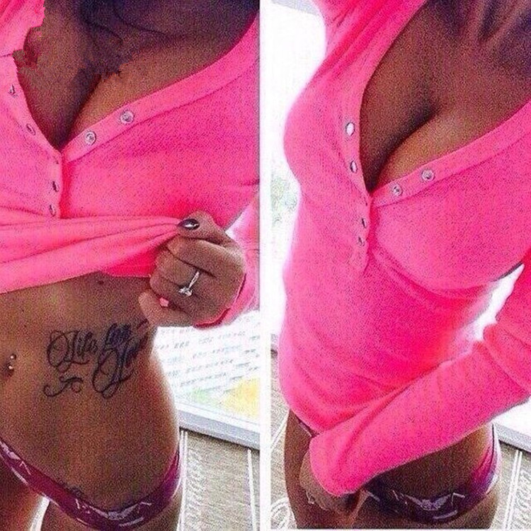 New Arrival Summer 2015 fashion plus size V neck women t shirt punk Long sleeve cropped
