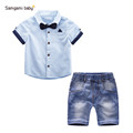 2T 7T Denim set baby boy summer clothes Children Chess Clothes Boys shirts shorts Children