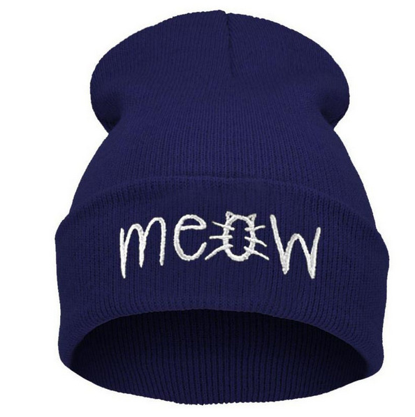 Hot Sale Fashion quality Winter Hat Women Men MEOW Beanie Knitted Warm Wool Cap Hip hop