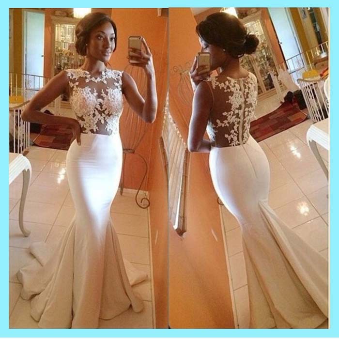 white mermaid evening gown