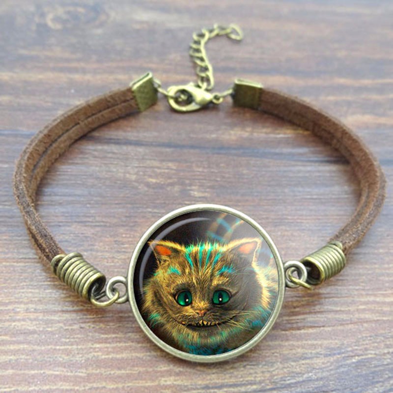 Cheshire Cat Art Image Glass Cabochon bracelets & bangles Vintage Jewlery Brown Rope Charm Bracelet for Women Gift aeProduct.getSubject()