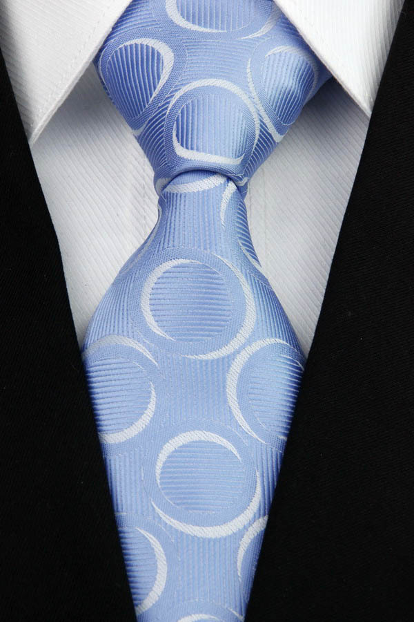 NT0106 Blue White Circle Fashion Jacquard Woven Classic Silk Polyester Man s Business Wedding Luxury Tie