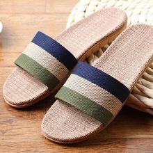 New Sale Linen Slipper Lover Summer Style Floor Nonslip Breathable Indoor Slippers Men Women Shoes Flax Striped Bedroom Shoes