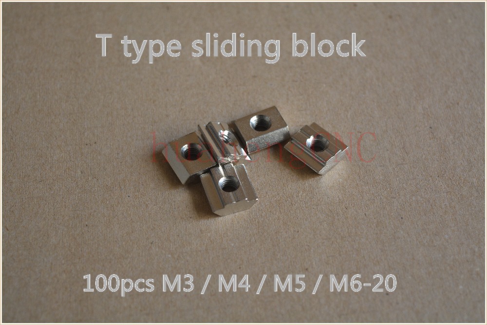 100pcs T sliding nut block M3 or M4 M5 M6 slide for 20 series aluminum profile slot 6mm cnc part