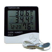 Digital LCD Indoor Outdoor Thermometer Hygrometer Clock Dual C/F Humidity Temperature Sensor with 1m Sensing Line HTC-2