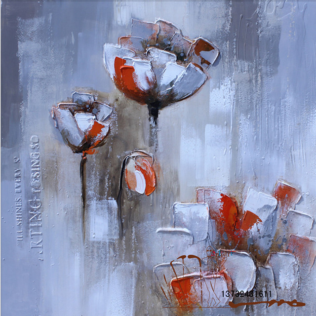 Good looking white and red flower textured palette knife abstract ...