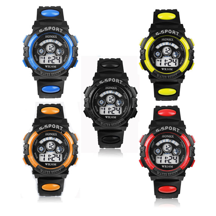 Waterproof Children Boy Digital LED Quartz Alarm Date Sports Wrist Watch Alipower