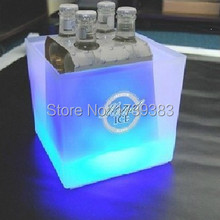 Free Ship Plastic Square LED Ice Bucket capacity 3.5L Double Layer Event Club Bars LED Beer Colorful Flash Light Pail ice cooler