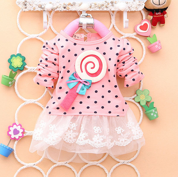 Newest Princess Baby Kids Girls Lace Dress Candy Polka Dot Print Dresses Long Sleeve Shirt