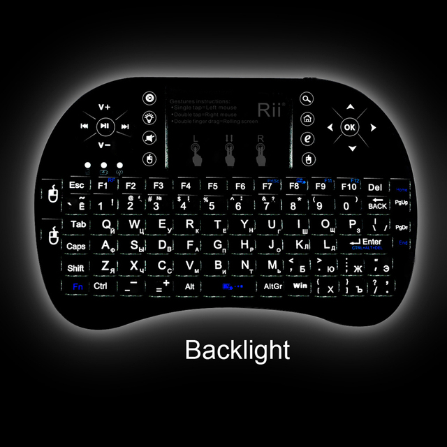 Rii Mini i8+ 2.4G Russian Wireless Backlight Keybaord with Touchpad for Android Mini PC, Smart