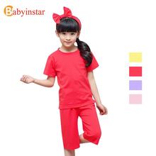 Latest Baby Girls Pajama Sets Summer Solid Color 2pcs Hair Bands Kids Girls Sleepwear Clothing Sets