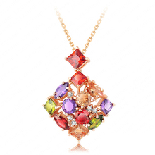 On Sale 85% Costume Jewelry Pendant Neclace Real 18K Gold Plated Multicolor Zircons Necklace Gift For Women NL0065-C