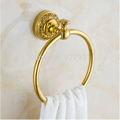 Free Shipping Wholesale and Retail Beautifull Golden Color Solid Brass Towel Ring Wall Mounted Round Shape