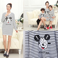 Spring Autumn Family Matching Outfits Stripe Cotton Mickey Dress Sweater Family Look Mother Daughter Dresses Girl