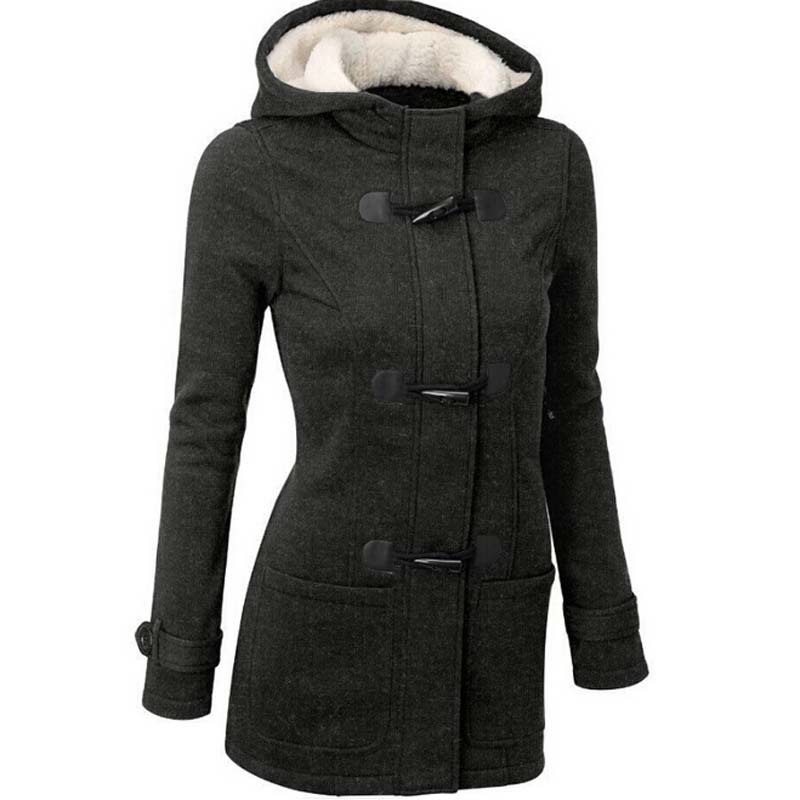 Winter Coat Women 2015 New Fashion Women Wool Blends Slim Hooded Collar Zipper Horn Button Coats