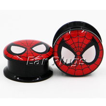 1 pair spider face plugs acrylic screw ear plug gauges flesh tunnel body piercing jewelry