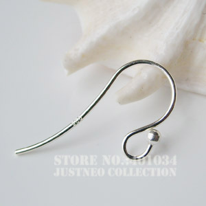 24*0.8mm solid 925 Sterling Silver Earring wire Hooks with a ball, Earring Hook jewelry diy Findings, wholesale Free shipping