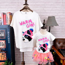 Cartoon Cotton Family Tee Casual Family Clothing Mom Daughter Son Family Matching Clothing Women Boy Girl Tshirt White Blk CS11