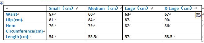 size chart of shorter pencil skirt-above knee