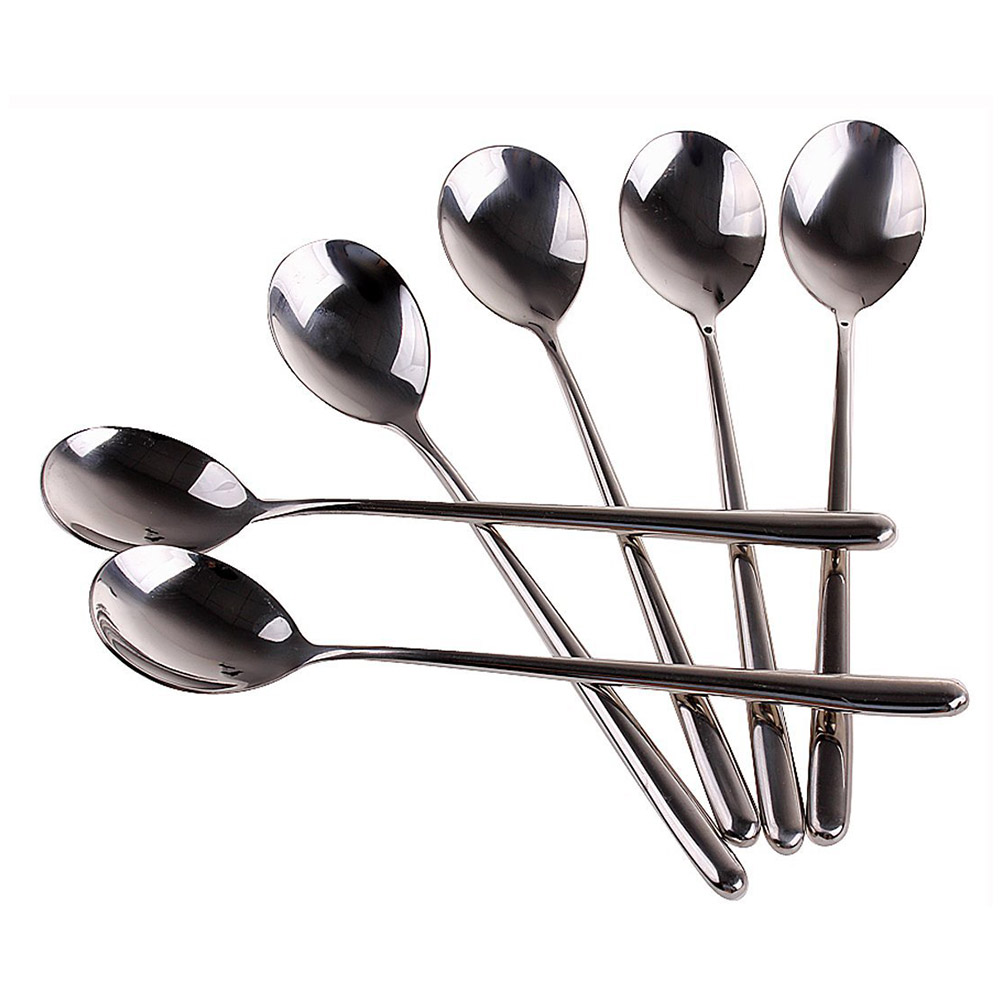 8pcs Stainless Steel Long-handled Rice Spoon / Soup Spoon / Coffee Spoon Ice Cream Coffee Cocktail Teaspoons Soup Tea Spoons Set