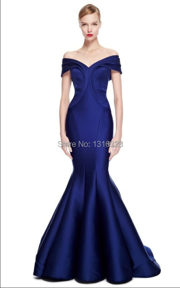 Aliexpress.com Comprar Azul marino sirena stain prom vestidos Stretch duquesa satin Off The Shoulder ruffles piso vestidos largos de noche vestido de la