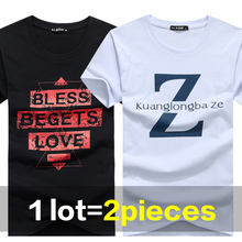 1 Pack=2pieces Man T-shirt Summer Cotton O-neck Sport Casual Shirt Print Plus Size Short Sleeve Men Tops Tee Clothing S-5XL