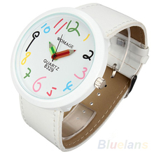 Grandes casos Womage marca mujeres Pointer Girls correa de cuero cuarzo blanco lápiz reloj de pulsera 0DKX