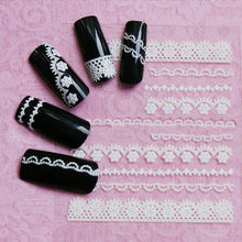 2 Sheets Same Styles 3D White Lace beauty Crystal Nail Art Tips Stickers Wraps Decal Manicure