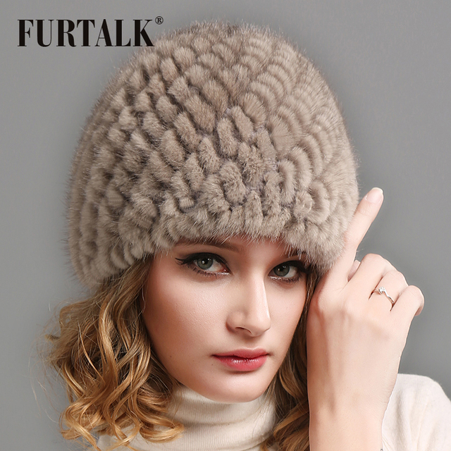 FURTALK Women Real mink fur hat winter fur hat Russian Women Winter Hat Beanie