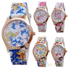 2014 New Fashion Women Watches  Silicon Band Flower Print Jelly Sports Quartz Wrist Watch  wristwatches 1DPP