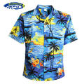 Men Aloha Shirt Cruise Tropical Luau Beach Hawaiian Party Sunset Palm Tree Blue And Red US