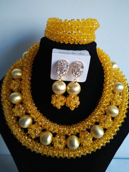 Fashion African beads jewelry set yellow crystal beads bride jewelry nigerian wedding african beads jewelry Set  GG-287