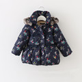 New Autumn And Winter 2 6 yeard Baby Girl Floral hooded cotton padded Clothes Dark Blue