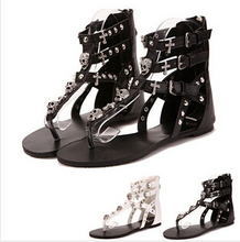 SUMMER STYLE Retro Skull shoes women 2015 & Flip Flops Cross Rivets Lady Flats Female Zip Strap Sandalias Women Shoes sandals