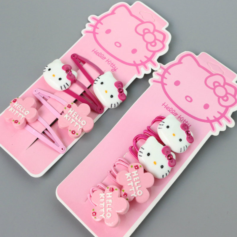 2016 girls hair accessories Hello Kitty headwear 4 Pcs/set hair clips and elastic Hair bands Headband pink Hairpin Baby FJ6124