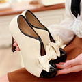 Women s Sweet Bowtie high heels fashion color block high heeled short ankle boots big plus