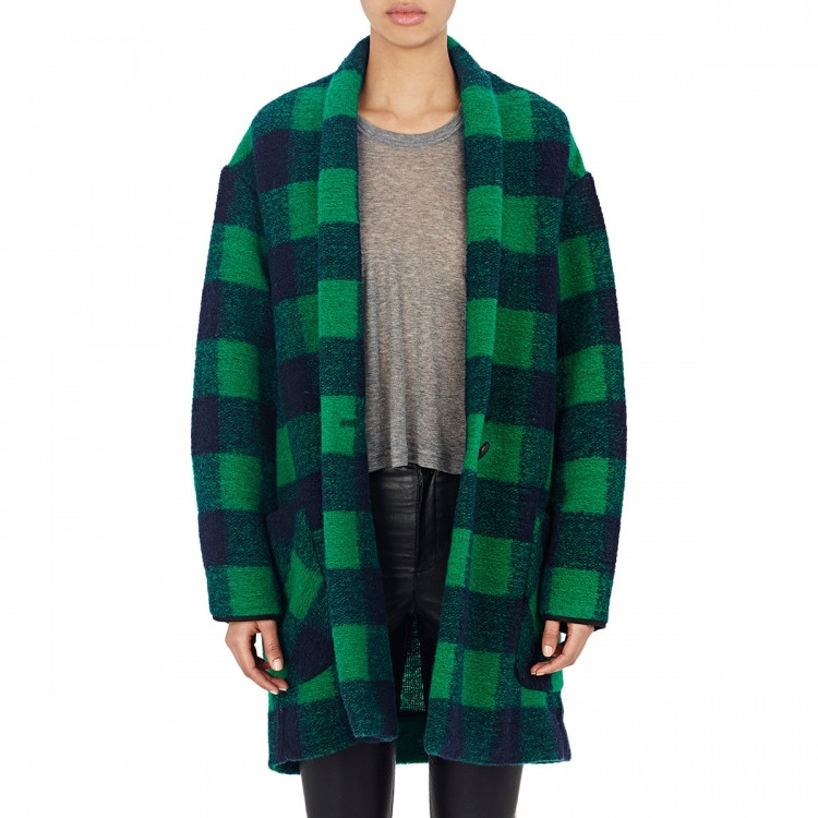 Fashion-Winter-2015-Isabel-Marant-Etoile-mint-midnight-checked-wool-blend-boucle-Garbie-V-neck-Oversized (3)