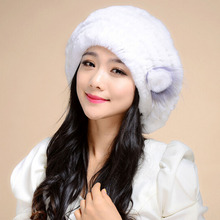 Russian Women Winter Knit Fur Beret Real Rex Rabbit Fur Berets Natural Rabbit Fur Berets Real