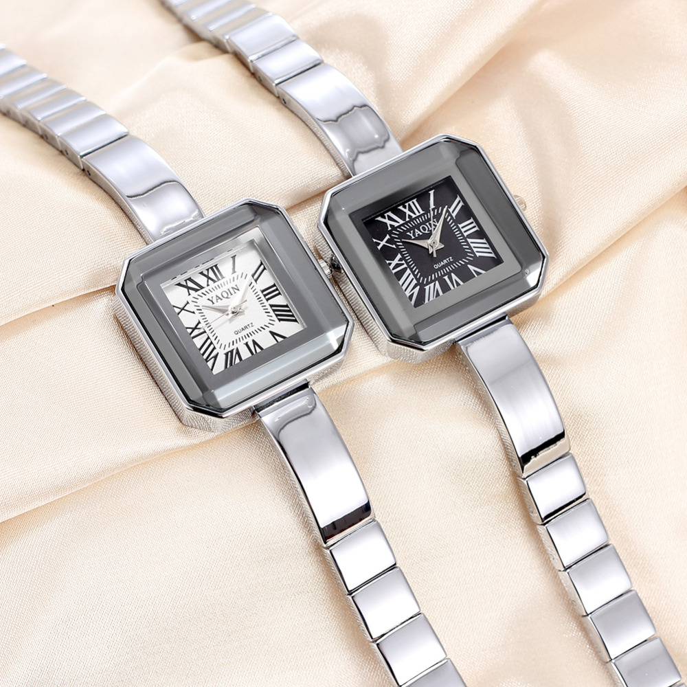Casual Fashion Watches women Steel Strip relojes silver black white clock orologio donna square bayan kol saati