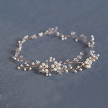New Handmade Pearl Bridal Hair Wreath Wedding Accessories Gold Crystal Headband Women Headdress