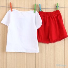 2pcs Baby Girl Kids T shirt Short Sleeve Top Pants Heart Bear Outfit Clothes Set