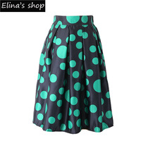 Elina 2015 Fashion vintage Double Layered Polka Dots Skater jupe midi Flared saia pleated femme longa gonne lolita ladies Skirts