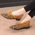 2016 Winter Warm Fur Women Flats Fashion Leopard Print Pointed Toe Rubber Sole Ladies Casual Loafers