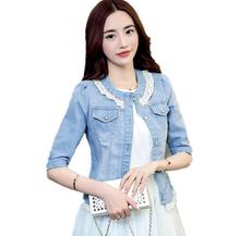New Fashion Beaded Lace Denim Jacket Women Slim was thin short jeans Jackets Outerwear D1528